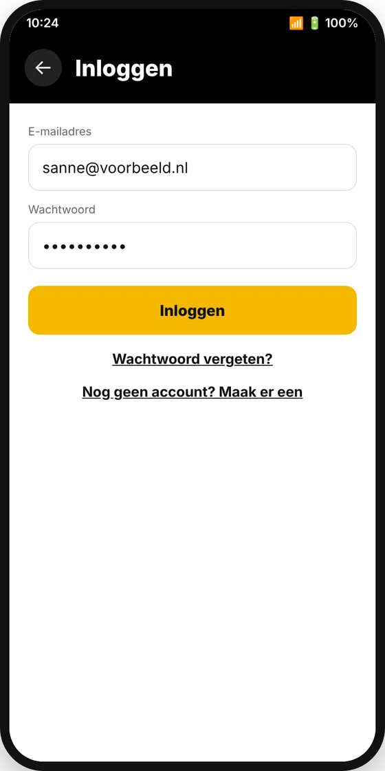 Taxi H.C.T app: inloggen