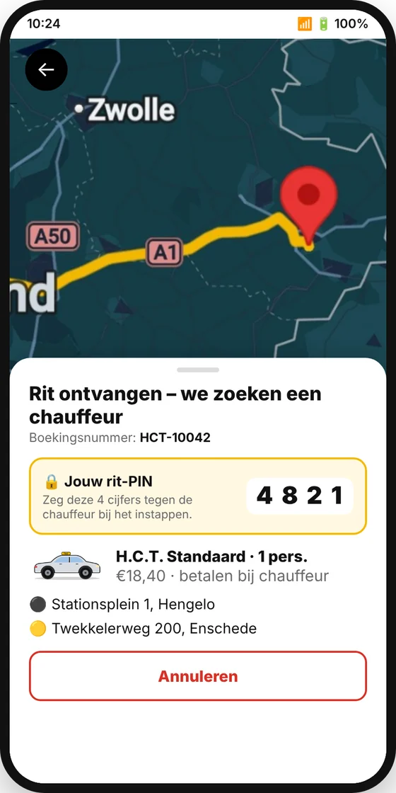 Taxi H.C.T app: rit ontvangen