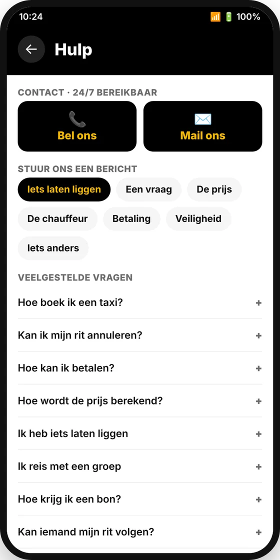 Taxi H.C.T app: hulp en contact